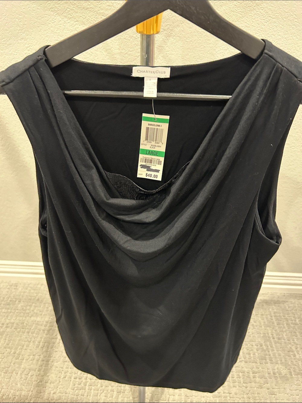 Charter Club Black Drape Neck Sleeveless Blouse
